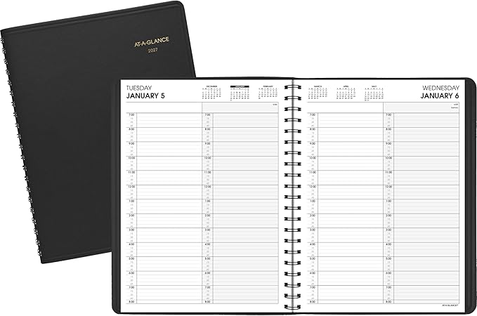 AT-A-GLANCE 2027 Appointment Book Planner, Daily Group Planner, 8" x 11", Two Person, Quarter-Hour, Black (702220527)