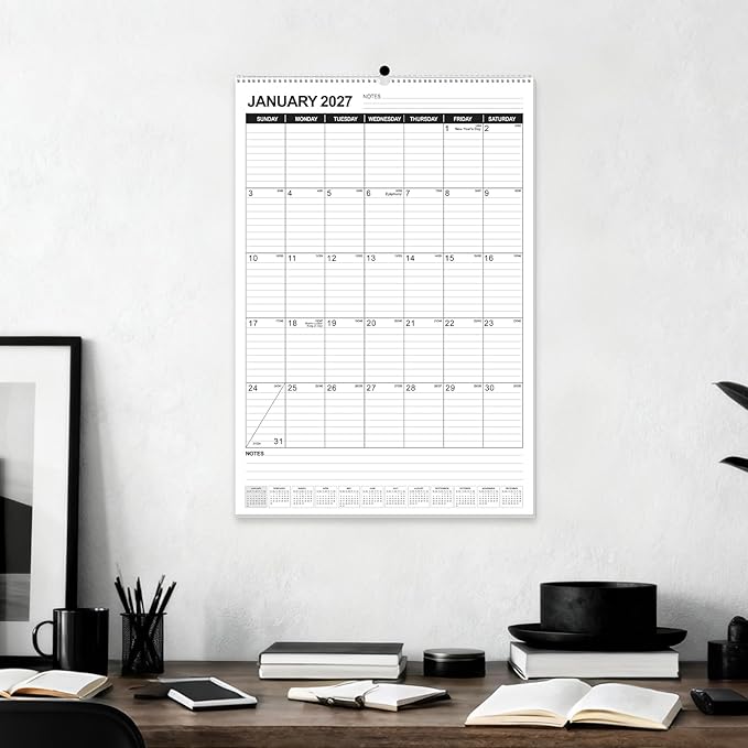 OuMuaMua Wall Calendar 2026, 18-Month Vertical Wall Calendar 2026-2027, 22" X 15" Hanging Planner Runs From 2026 Jan - 2027 Jun with Thick Paper Spiral Bound For School Home Office Organizing