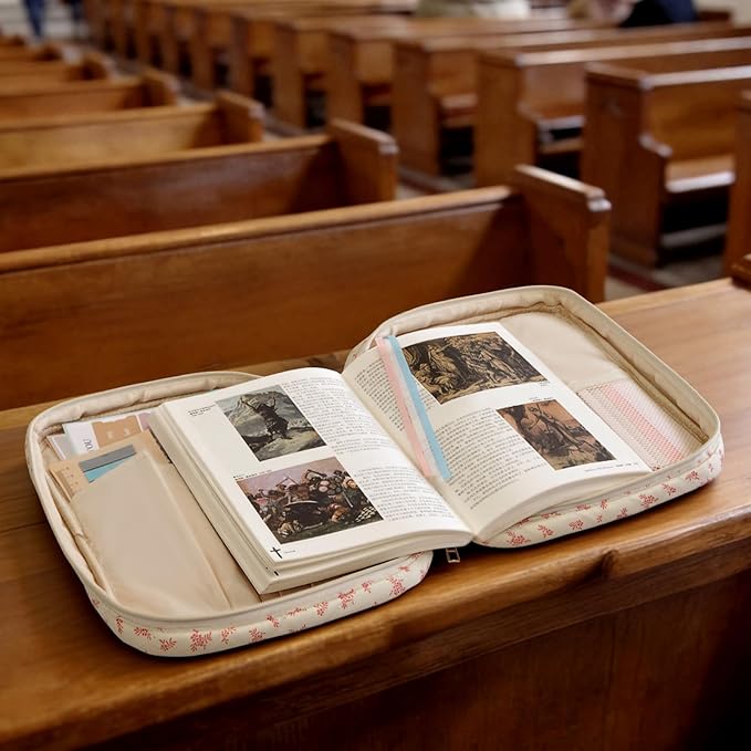 Quilted Bible Cover Case for Women, Elegant Floral Bible Carrying Case with Study Supplies, Large Bible Bag Journaling Kit for Church & Christian Gift