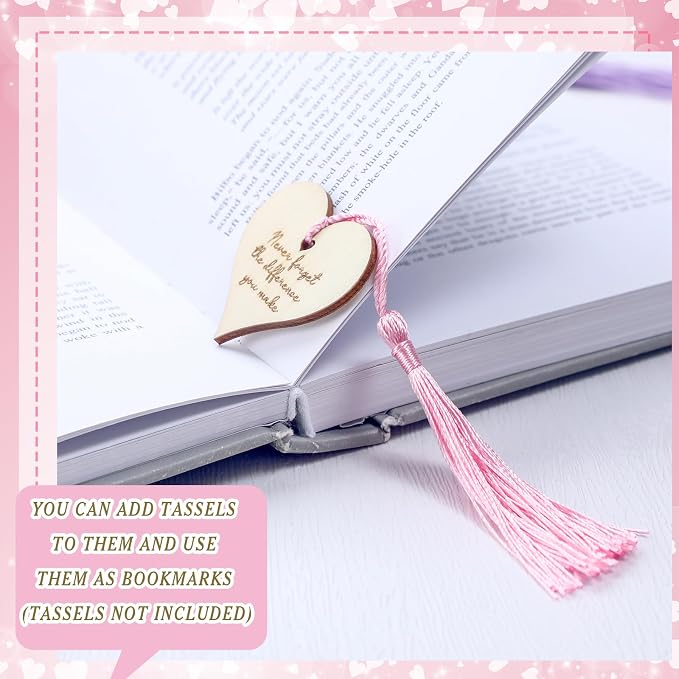 48 Pcs Employee Appreciation Tokens Gifts Bulk Never Forget the Difference You Make Wooden Bookmarks Thank You Tokens Keepsake Craft for Staff Teacher Xmas Party Favors(Heart)