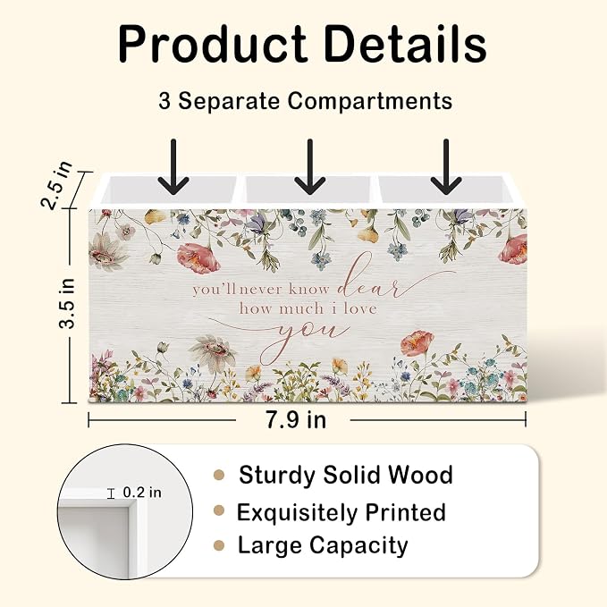 Wildflower Nursery Pen Pencil Holder for Desk Decor, Boho Floral Baby Girl Room Office Desk Accessories, You'll Never Know Dear How Much I Love You Sign Pen Holders Organizer for Nursery