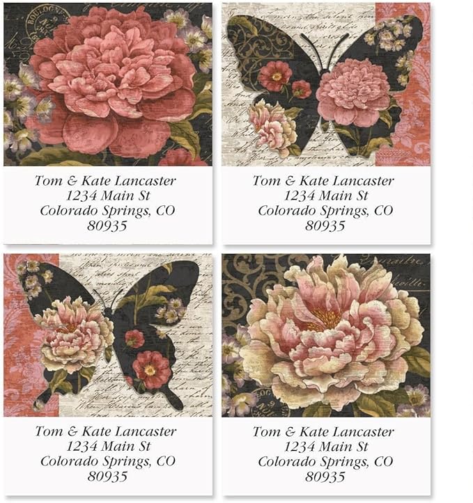 Colorful Images Marabelle Square Flower and Butterfly Return Address Mailing Labels, Personalize with Name & Addresses, Set of 144 Self Adhesive, Easy Peel Flat Label Sheets, 1½” x 1¾”, 1 Design