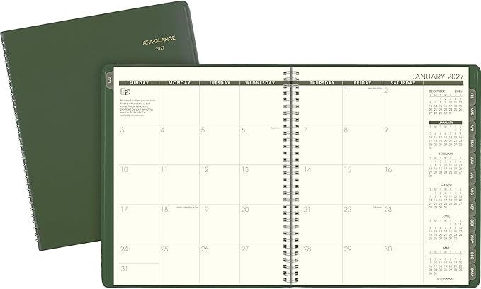AT-A-GLANCE 2027 Planner, Monthly, 9" x 11", Tabbed, Unruled Daily Blocks, Recycled Green (70260G6027)
