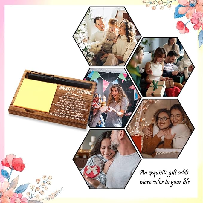 Positive Energy Office Gifts for Women, Positive Energy Gift, Positive Energy Desk Decor Thank You Gifts for Therapy, Wooden Notepad Pen Holder With Appreciation Quotes,16.5 x 12 x 1.5 cm,XXN22