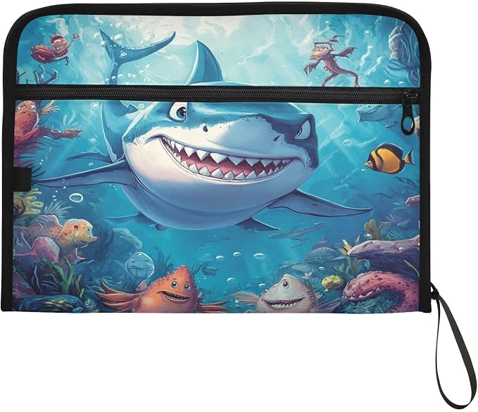 Cartoon Shark in Ocean Accordion File Organizer Expanding Document Folder with 13 Pockets Portable File Folder for A4 Letter Size