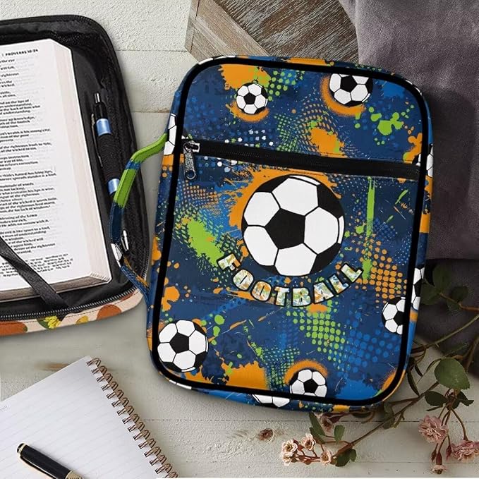 Coldinair Football Bible Cover Case for Men Teen, Kids Scripture Carrying Case with Handle and Pocket, Bible Book Tote Handbag