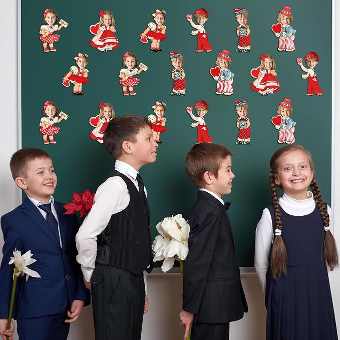 60pcs Vintage Valentine's Day Cutouts Valentines Day Decorations Retro Photo DIY Craft Cutouts Happy Valentine Classroom Bulletin Board Decoration for Home School Office Wall Door Party Supplies
