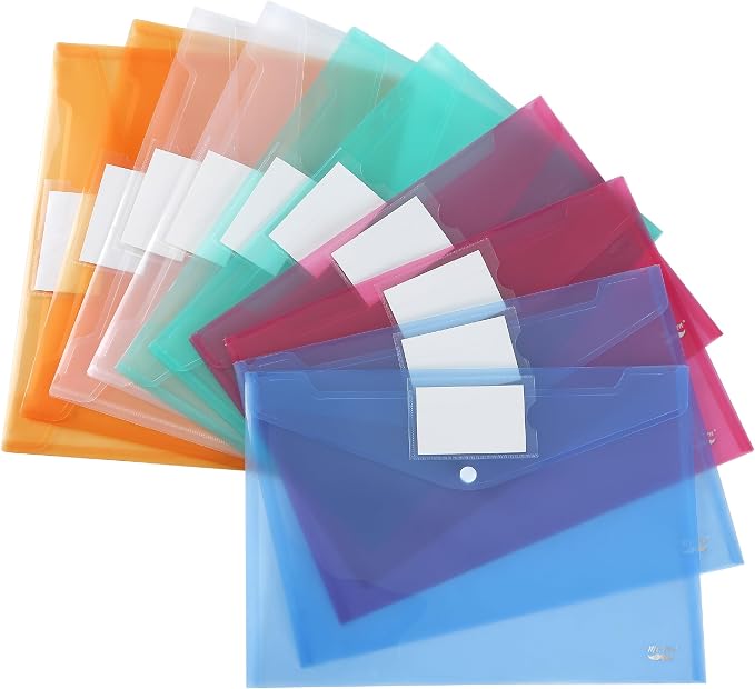 Mr. Pen- Plastic Envelopes, 10 Pack, A4, Letter Size, Plastic Envelopes with Snap Closure