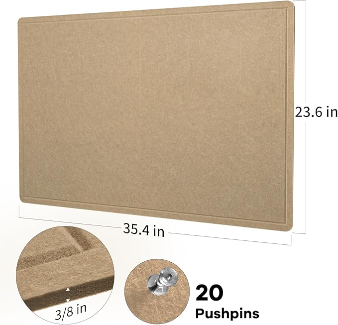 Bulletin Board, 36 x 24 inches Felt Board - Decorative Pin Board, Cork Board Alternative for Wall, 3' x 2' Foldable Picture Board Self-Adhesive Vision Board with 20 Pushpins - Desert Brown