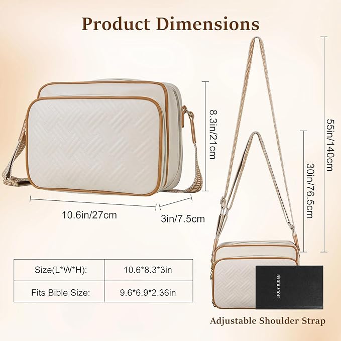 MHJY Bible Bag Leather Bible Cover Case for Women Zipper Quilted Bible Cover with Bible Tabs and Shoulder Strap Crossbody Purses for Book Cover