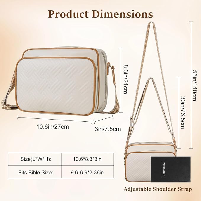 MHJY Bible Bag Leather Bible Cover Case for Women Zipper Quilted Bible Cover with Bible Tabs and Shoulder Strap Crossbody Purses for Book Cover