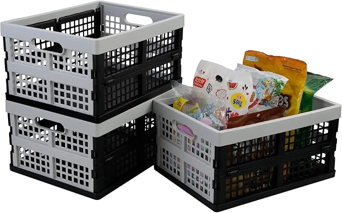 3 Packs Plastic Folding Milk Crate 16 Quart, Collapsible Storage Crates