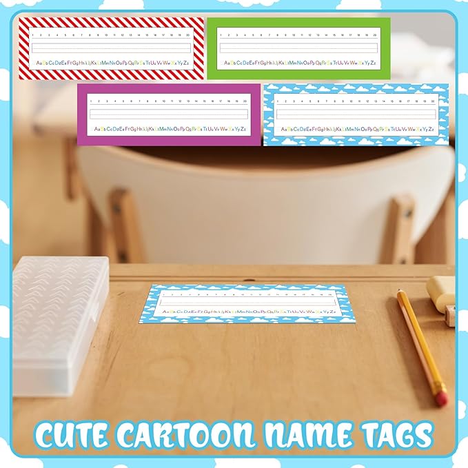 Tenceur 40 Pcs Name Plates for Classroom Desk Name Tags with Alphabet Colorful Desk Nameplates Cartoon Story Decor for School Table Cubbies(Simple)