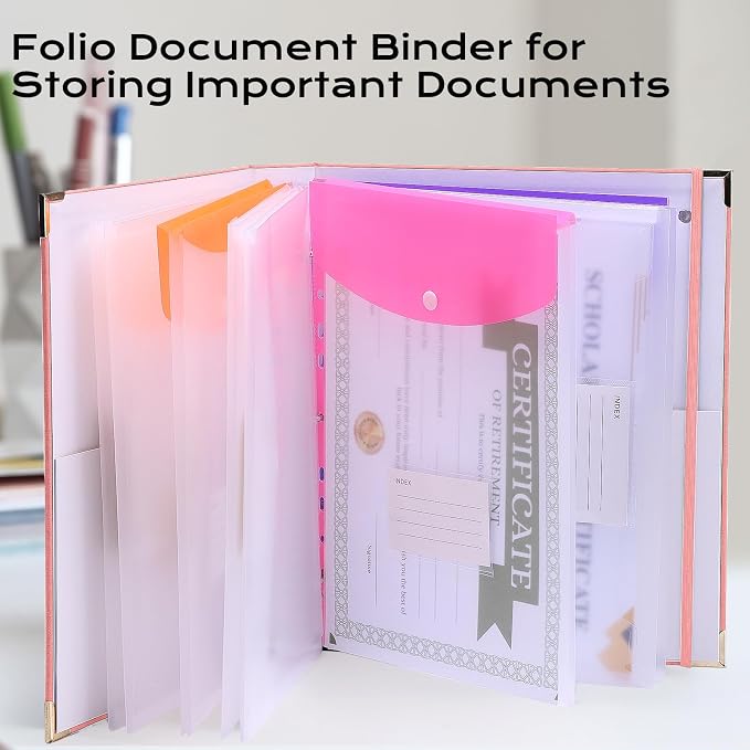 XKDOUS Aesthetic Document Organizer 3 Ring Emergency Binder Linen Folio Folders with 9 Pockets Expanding File Storage Holder for Important Papers, Letters, Passports, Photos
