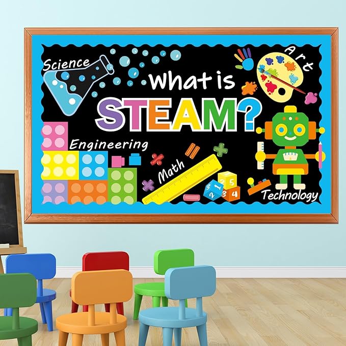 STEAM Bulletin Board Decorations STEAM Science Bulletin Board Math Technology Engineering Art Paper Cutouts Classroom Decor for Teachers Students Back to School Home Wall Door Decors Supplies