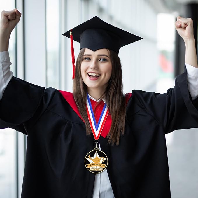 Cunno 20 Pcs Academic Excellence Medals Bulk 2'' Academic Award Medals with Neck Ribbon Trophy Prizes Winner Gift for School Classroom Students Teaching Competitions Supplies