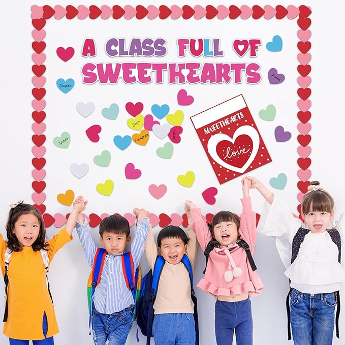 Valentine's Day Bulletin Board Set Valentine's Love Heart Classroom Decoration A Class Full Of Sweethearts Themed Cut-Outs Red Pink Colorful Hearts Bulletin Border for School Craft Projects Wall Decor