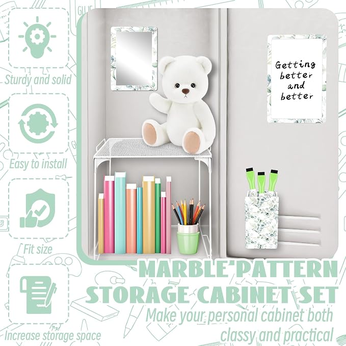 Denylo pro Magnetic Locker Accessories Kit Green Leaves Back to School Essentials Locker Organizer Supplies Include Mirror Whiteboard Pen Shelf Pencil Case Magnet Back to School Essentials