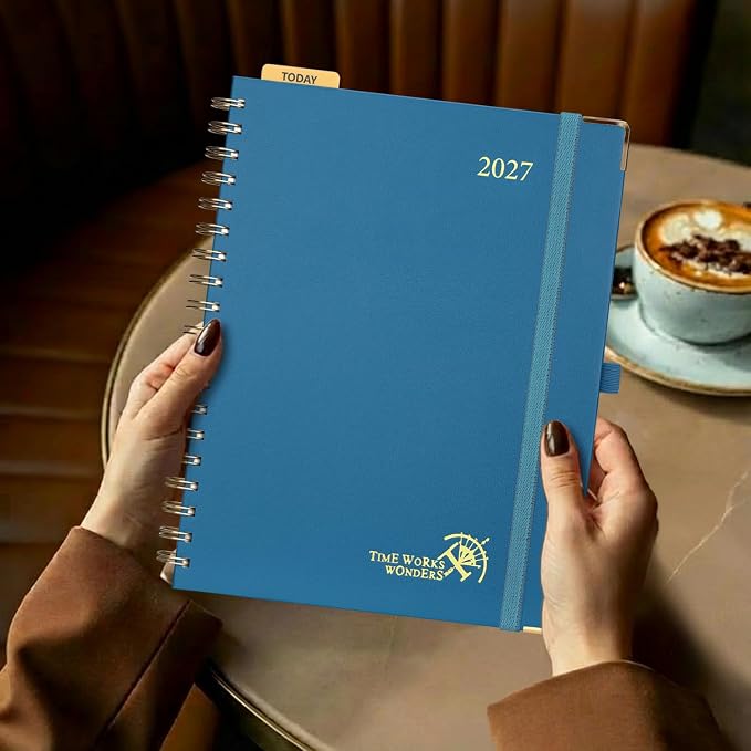 POPRUN 2027 Planner Daily Weekly and Monthly Calendar with Hourly Schedule, Monthly Tabs(Large Size 10'' x 8'' Wire-Bound Hard Cover) - Agenda 2027 (Jan.2027-Dec.2027) - Violet