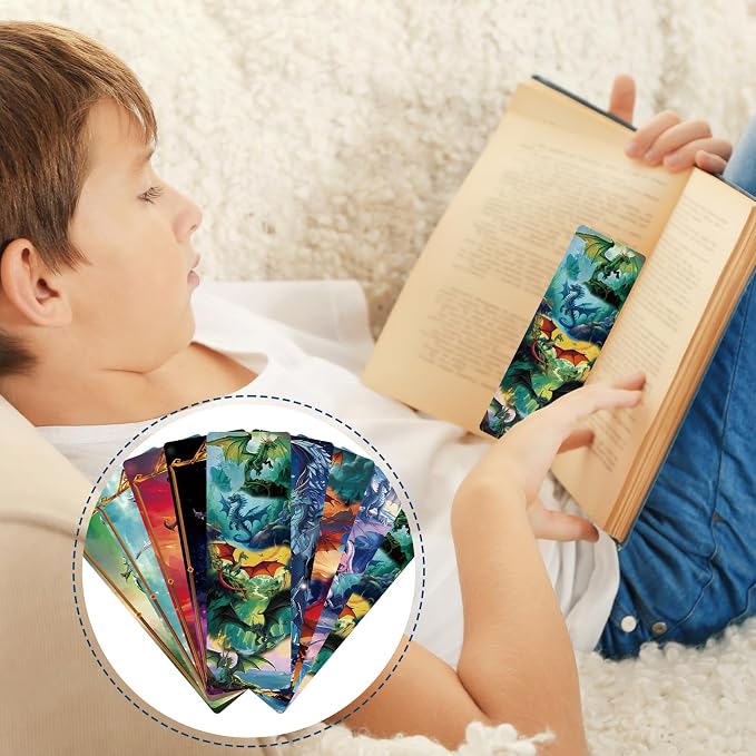 Wxiben Dragon Sword Bookmarks Gifts - 48PCS Fantastic Bookmarks for Men Cool Anime Book Markers Sword Dragon Book Mark for Boy Students Teacher Reading