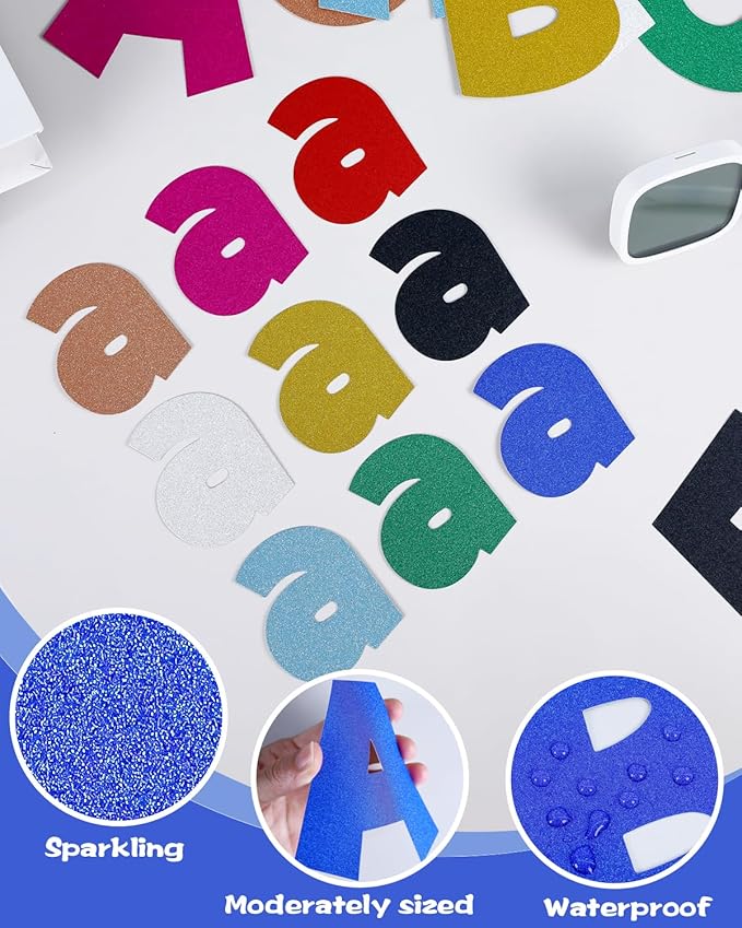 249 Pcs Glitter Bulletin Board Letters Numbers and Punctuation, 4 Inch Alphabet Poster Board Cardboard Letter Cutouts with Adhesive Dots for Classroom Bulletin Board School Decorations (Blue)