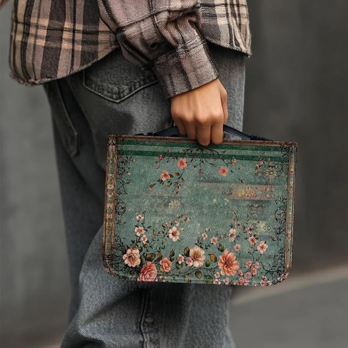 Bible Cover PU Leather Bible Case with Bookmark Vintage Flower Branch Bible Carrying Case for Women Men Christian Bible Note Books Carrying Accessories20.5x28x5.5cm