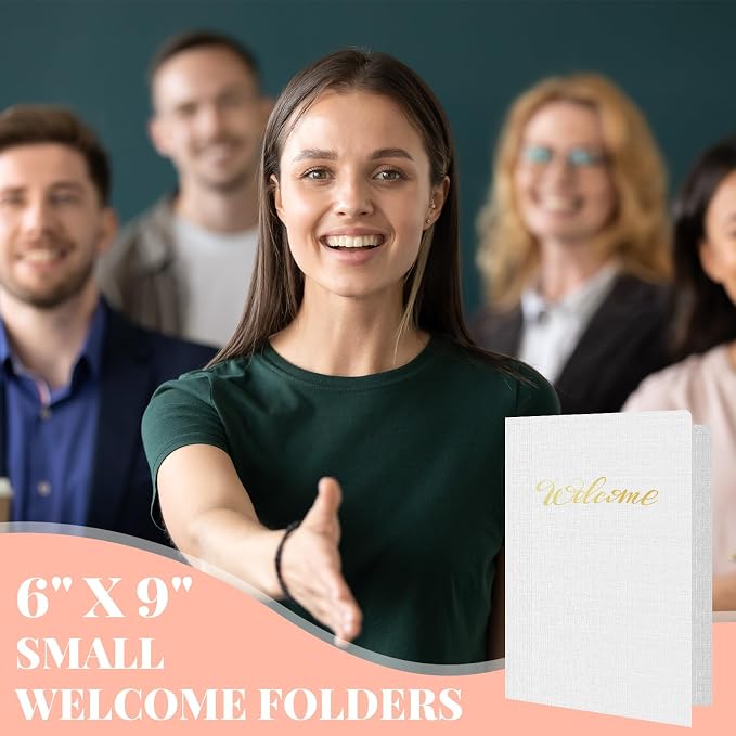 Affrolling 50 Pack 6 x 9 Inch Welcome Pocket Folders Church Visitor Welcome Folder Presentation Folder Employee File Folders for Weddings, Party, Conference, Seminars, Bar Mitzvah (White)