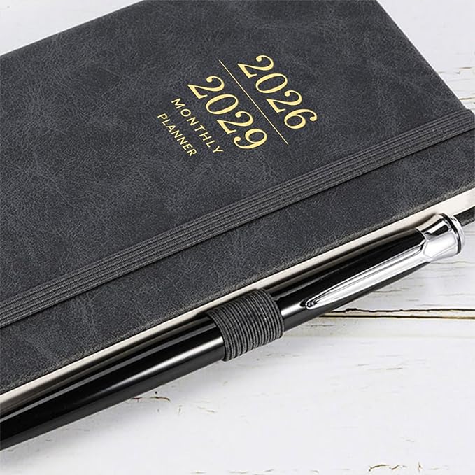 2026-2029 Monthly Planner/Calendar - 3 Year Planner with Faux Leather Cover, Jul 2026 - Dec 2029, Small Pocket Planner for Purse, Pen Holder, 3.8" x 6.3", Inner Pocket, 63 Notes Pages