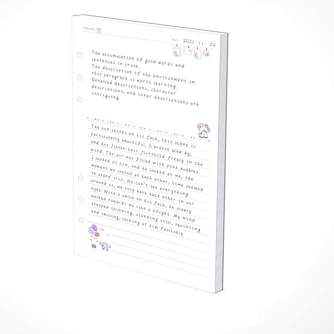Rancco A6 Planner Inserts Lined Paper, Colorful 90 Page 6-Ring Memo Refills Loose-leaf Refill Paper w/Zipper Pouch, Binder Dividers, Ruler, Index Tab for Planner Journal Dairy, Double-sided, 6.9x3.7"