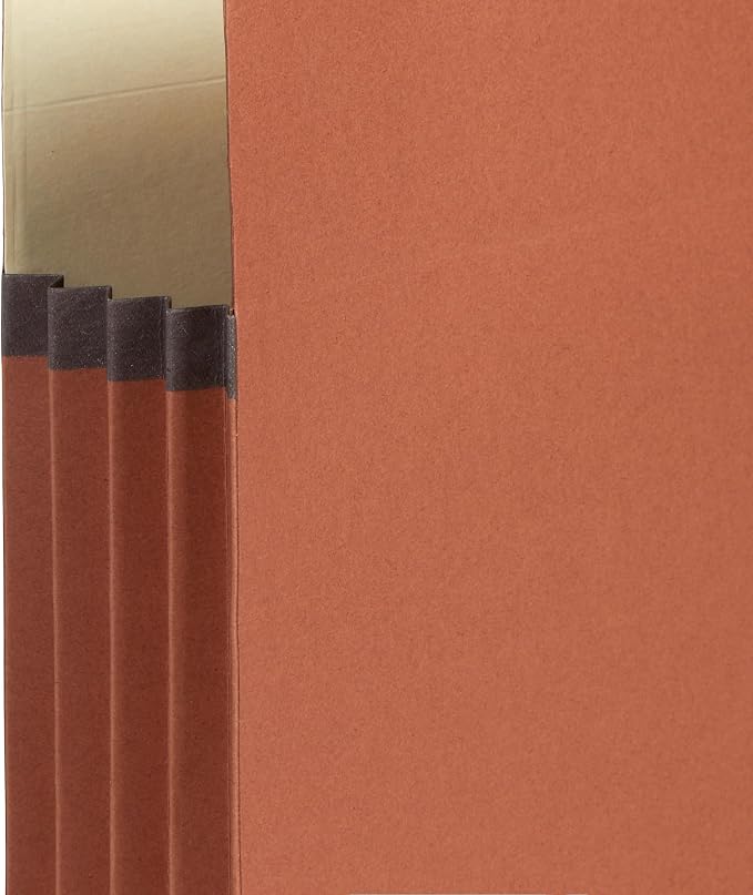 Blue Summit 10 Redwell Folders Legal Size, Brown Accordion File Folders, 3.5” Red Rope Expandable Pockets, Expanding Organizer