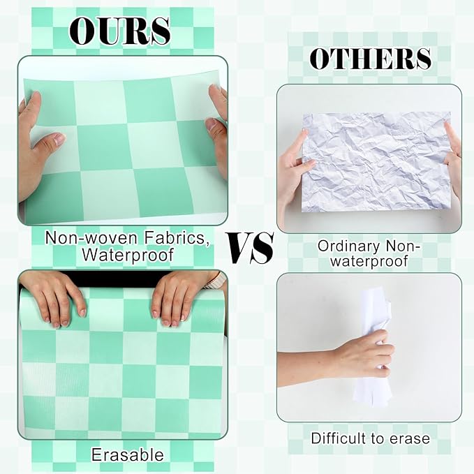 Green Checked Bulletin Board Roll Green Reusable Waterproof Erasable Background Wrinkle Resistant Poster Non-Woven Fabric Bulletin Board Roll for Spring Classroom Decor Wrap Paper Crafts 15.55" x20ft