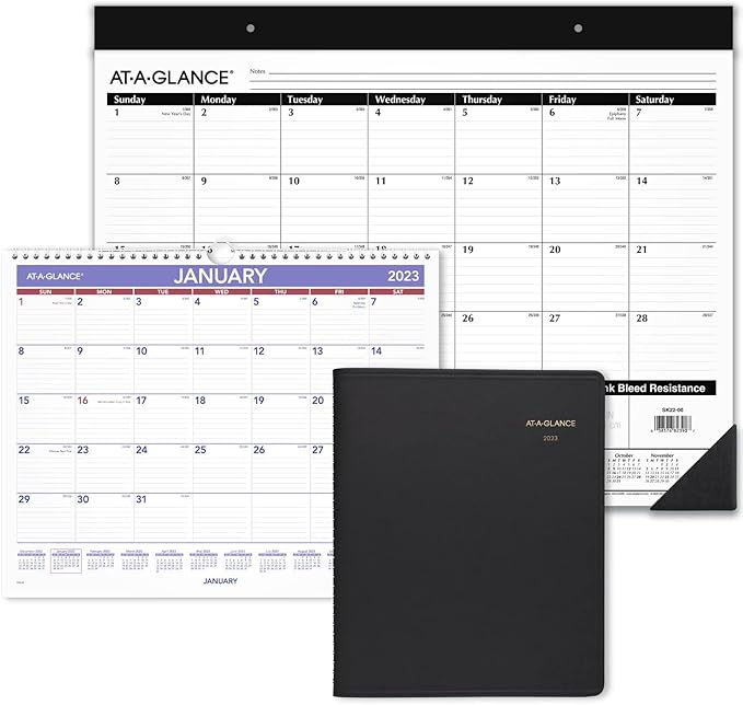 2023 Monthly Planner by AT-A-GLANCE, DayMinder, 7" x 8-3/4", Medium, Faux Leather, Black (G40000)