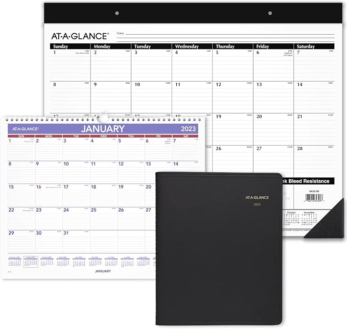 2023 Monthly Planner by AT-A-GLANCE, DayMinder, 7" x 8-3/4", Medium, Faux Leather, Black (G40000)