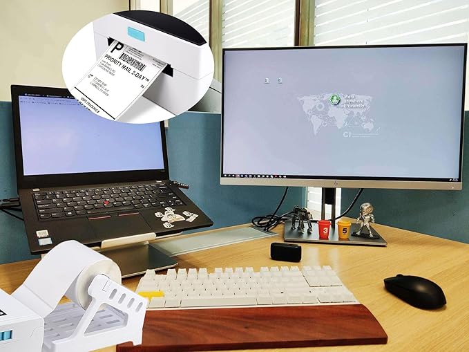 Label Holder, Thermal Label Holder for Rolls and Fan-Fold Labels, Shipping Label Roll Holder,Work with Desktop Label Printer for Office and Home (Black)