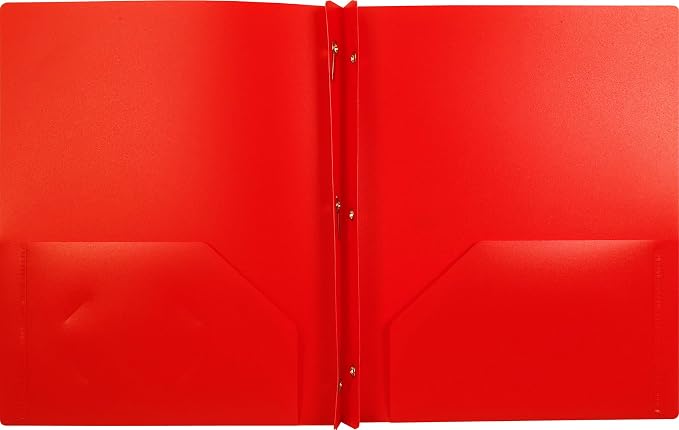 Lion 2-Pocket Plastic Folder with Fasteners, 4 Pack, Red (92310-RD-4P)