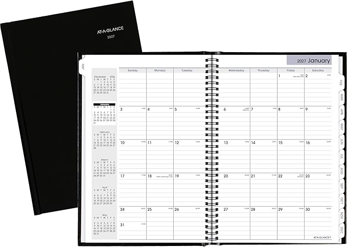 AT-A-GLANCE 2027 Planner, Monthly, 14-Month Dec-Jan, 8" x 11.75", Tabbed, Hardcover, DayMinder, Black (G470H0027)