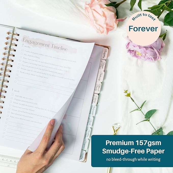 Wedding Planner Book and Organizer for the Bride - Wedding Planner, Wedding Planner Book Unique Engagement Gift for Newly Engaged Couples - Hardcover Bridal Planning Wedding Notebook 11" x 9"