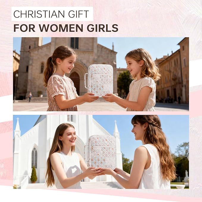 Bible Cover Case for Women Large Bible Cover Bag Quilted Bible Carrying Case for Girls Bible Study Supplies Accessories Christian Gifts for Women (Color Mosaic, Large)