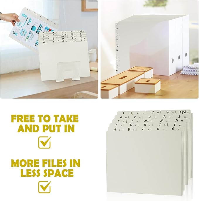 1 Set 25 Alphabet File Dividers A-Z Top Tab File Guides Letter Size 1/5 Cut Tab Manila Alphabetical File Organizer File Cabinet Dividers for Work Office Home School and Desk Organizer(Light Green)