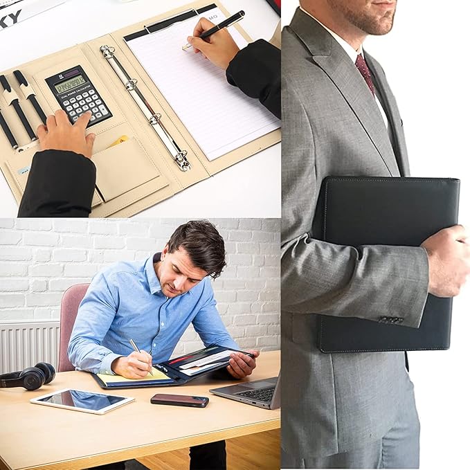 Professional Portfolio Leather Business Padfolio Notebook with Letter Size Clipboard, A4 Portfolio Binder & Organizer Folder (Brown)