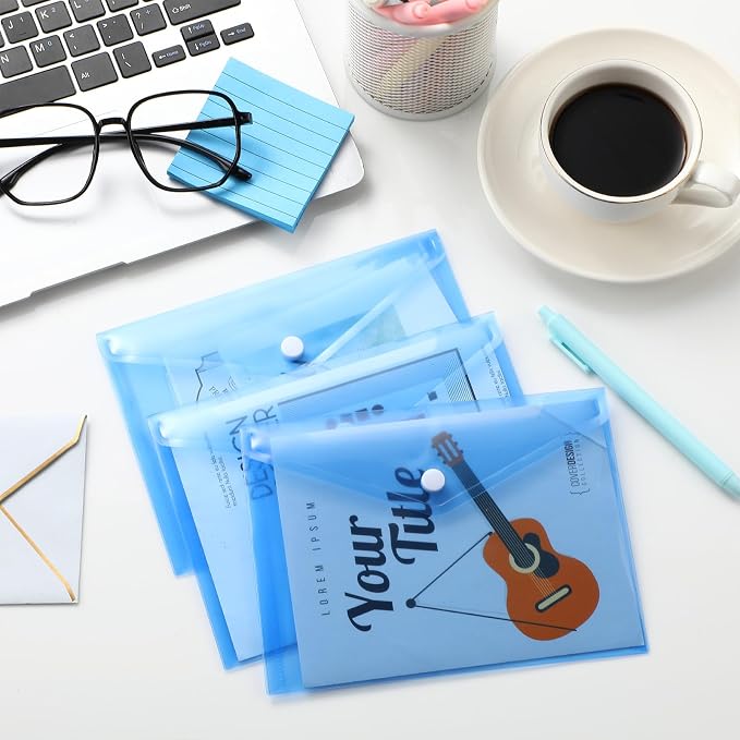 200 Pieces Blue 5x7 Small Plastic Envelopes Receipt Check Storage File Holder Case Waterproof Transparent File Envelopes for Home Office Document Receipt Card Storage