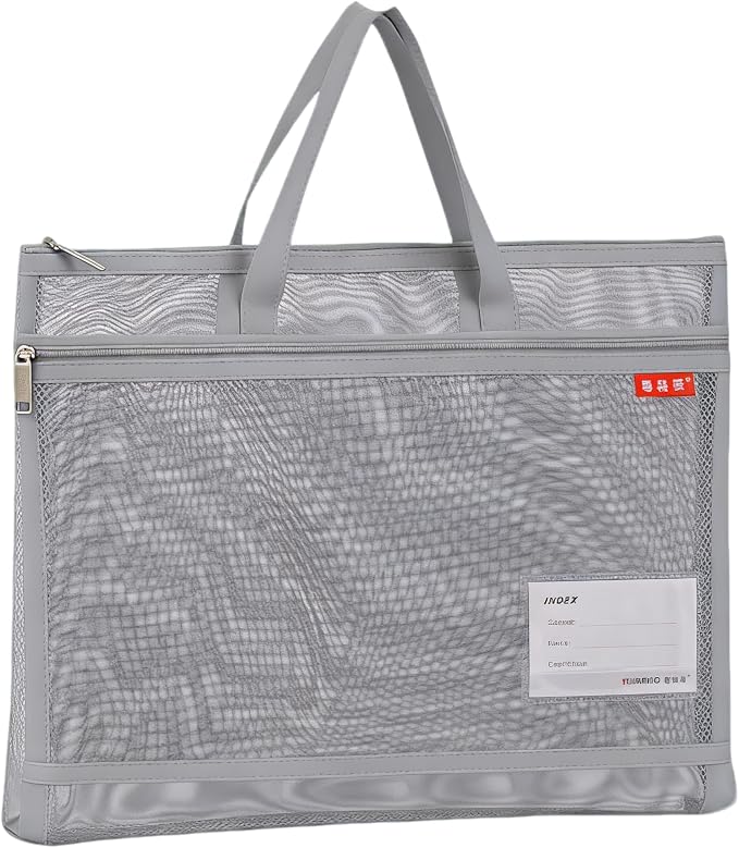 Clear Nylon Mesh Zipper File Bag 11x13.7in Lightweight A4 Document Organizer with 2 Large Pockets Transparent Card Slot Non Waterproof Portable Storage Pouch for Office School Supplies(Grey)