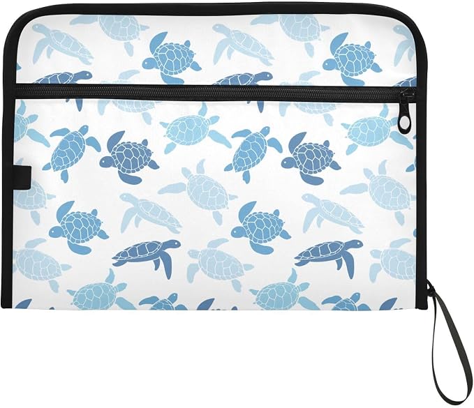 Blue Cute Turtle File Folders, Plastic Folders with 13 Pockets, Expandable File Folder for Documents School Students Office, Aesthetic Folder with Labels A4 Letter Size