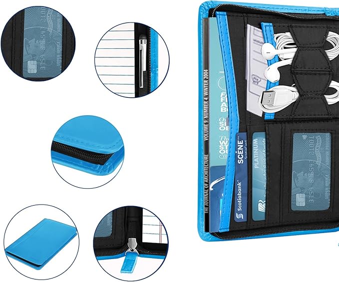 Junior Padfolio Portfolio with 5 x 8 Writing Pad, A5 Business Portfolio Binder Folder Organizer Multi-Function Combination Case for Men Women, Blue
