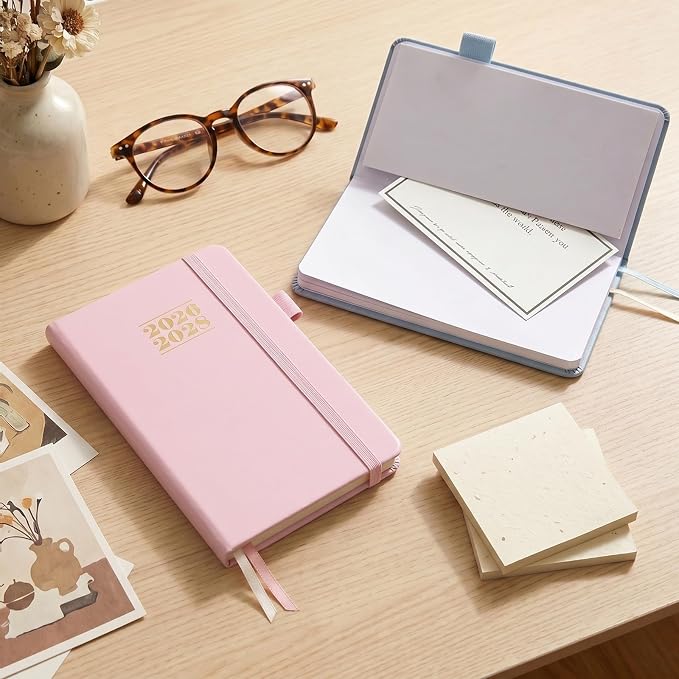KONVINIT Pocket Calendar 2026-2028, 24-Month Pocket Calendar 2027 Planner Runs from July.2026 Until June.2028, Pink PU Monthly Planner with Inner Pocket, Pen Loop, Elastic Closure for School & Office Supplies, 3.54”×6.69”