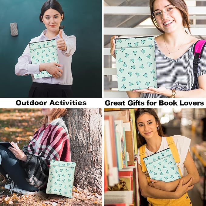 Book Sleeve Book Lovers Gifts Waterproof Books Pouch Protector Cover Reading Accessories Gifts for Women Girls Bookworm Mom Reader Librarian Birthday Graduation Christmas, Aesthetic Green Floral