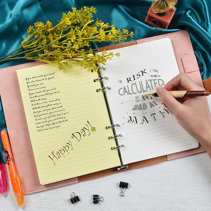 Lined Refill Paper, 200 Colored Ruled Pages for A5 Refillable 6-Ring Binder Notebook Journal Planner Organizer Insert, 120 GSM Thick Loose Leaf Paper