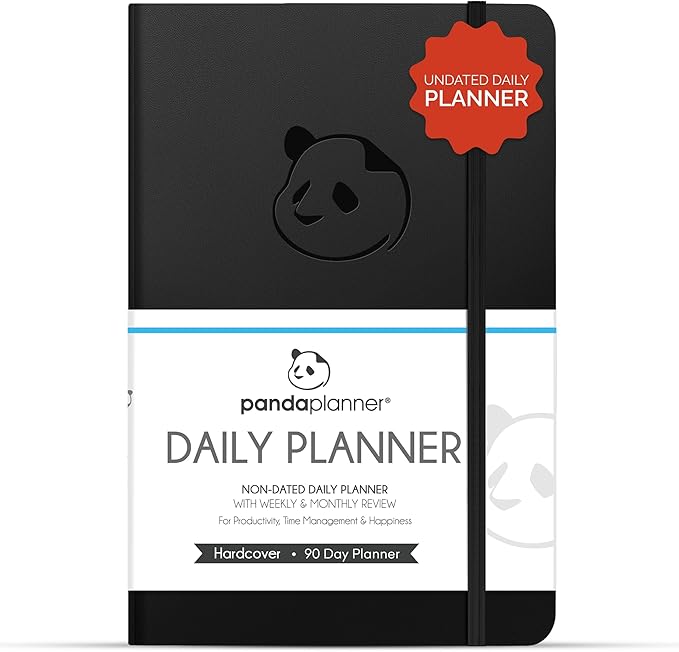 Panda Planner Classic A5 Daily Planner 2026 - Undated Quarterly & Productivity Planner with Hourly Schedule, To Do List, Daily Journal, Goal Planner, Habit Tracker & Gratitude Organizer – Black