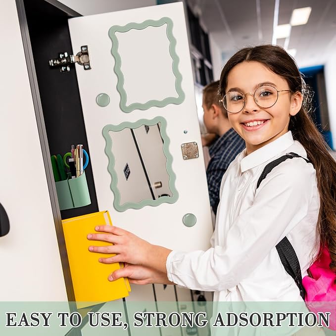 Jingmore Scalloped Magnetic Locker Accessories Kit Sage Green Back to School Essentials 6 Pieces Includes Whiteboard Mirror and Organizing Supplies Cute Locker Organizer Decoration for School