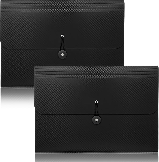 2pcs Expanding File Folders,13 Pockets Accordion File Organizer Document Organizer with Elastic Buckles Closure,A4 Paper Document Organizer for Home School Office